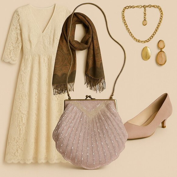 Bechamel Pink Iridescent Beaded Shell Evening Bag โ Vintage-Inspired - Picture 3 of 12